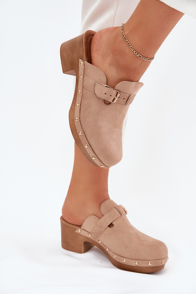 Damen Sandalen Mit Absatz Und Schnalle Beige Veldexina