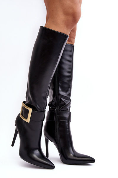 Women's Heeled Boots with Buckle Black Jesperassa
