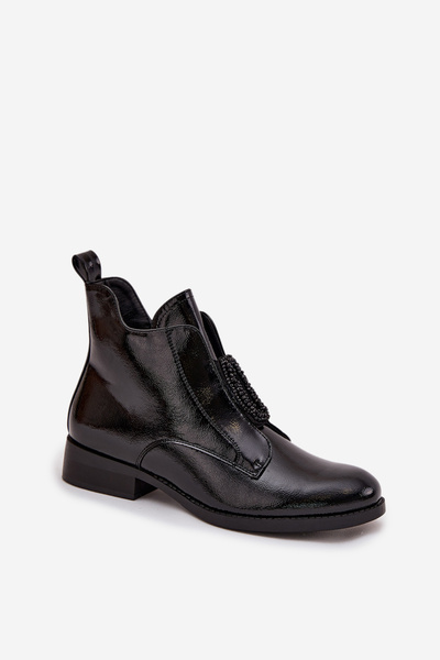 Botine pentru femei din lac cu izolație și detaliu decorativ S.Барски HY52-525 Negru