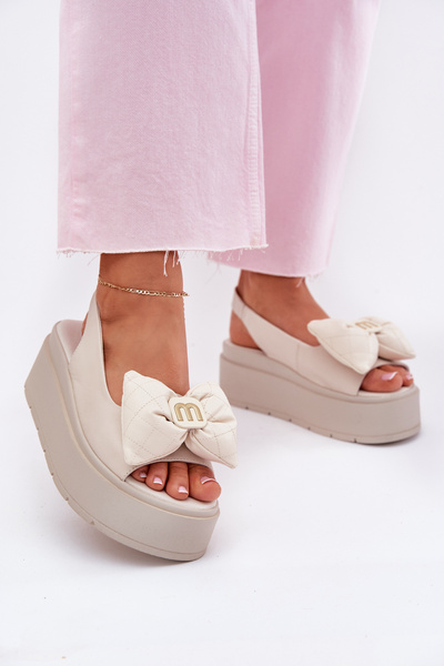 Sandales En Cuir Pour Femmes Sur Plateforme Avec Nœud CheBello 4641 Beige