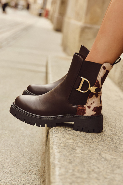 Gefütterte Stiefeletten Damen Mit Gold Detail In Flecken Braun Priscilla