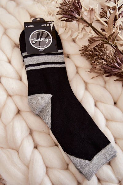 Zweifarbige Damensocken mit Streifen Schwarz und Grau