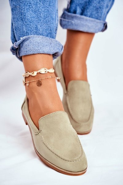 Femei Brogues Slip-On Loafers Suede Green Twinky