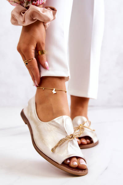 Ballerines Femme Cuir Zazoo 2660 Blanc-Or