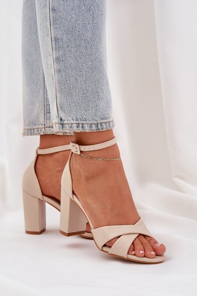 Blockabsatzsandalen Aus Ökoleder Beige Lanaria