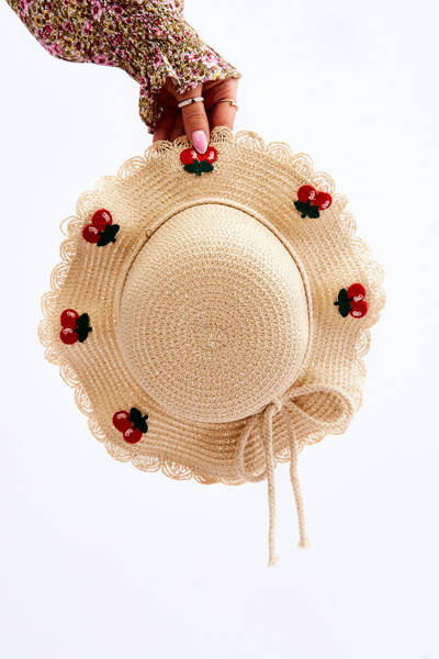 Chapeau Enfant Avec Cerises Beige