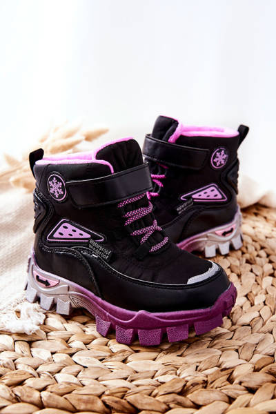 Kinder-Fleece-Schneestiefel zum Schnüren Schwarz-Pink Tannis