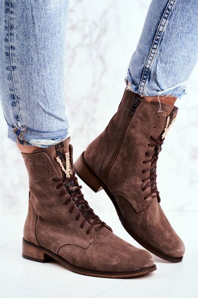 Cizme de piele nubat pentru femei Cappuccino Nicole 2593