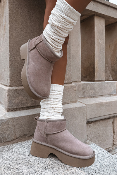 Bottes de neige pour femmes en daim naturel doublées de fourrure Khaki Milora