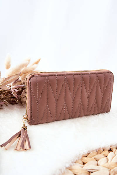 Grand portefeuille zippé matelassé avec sangle Cappucino