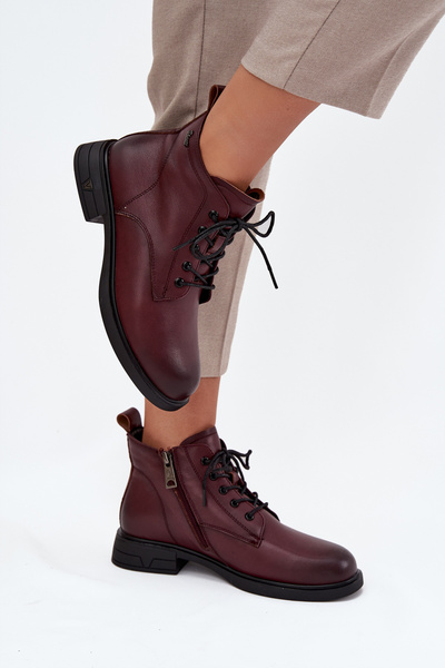 Cizme din piele izolate pentru femei cu toc mic Vinceza 39953 Bordeaux