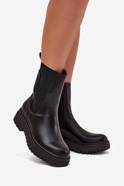 Botine Chelsea Femei Pe Platformă Și Toc Plat Negre Ravessa