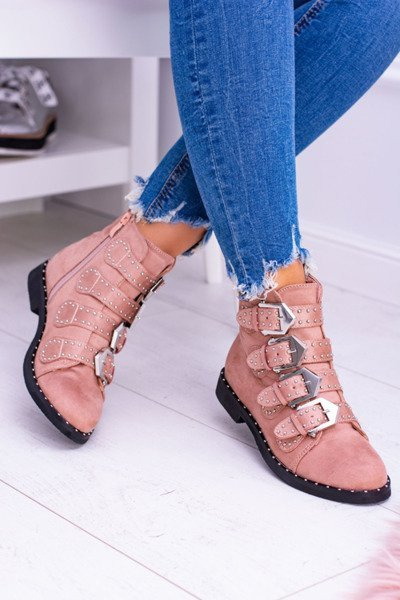 Lu Boo Rose Virginia Rock Star Bottes Rivet Boucles Daim