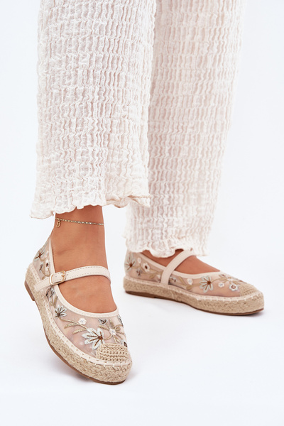 Netz-Espadrilles mit Stickerei auf Plattform Beige Laxisa