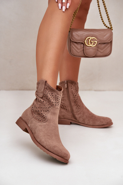 Bottines perforées à talon plat pour femme marron S.Barski HY42-135
