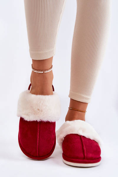 Chaussons Femme Lisse Avec Fourrure Rouge Morisea