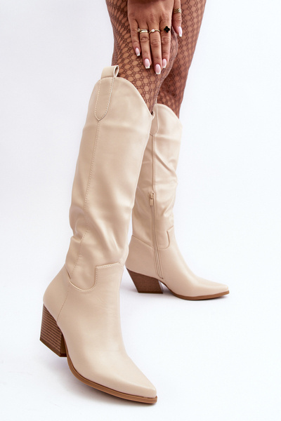 Bottines Cowboy À Talon Pour Femme Beige Clair Kaspella