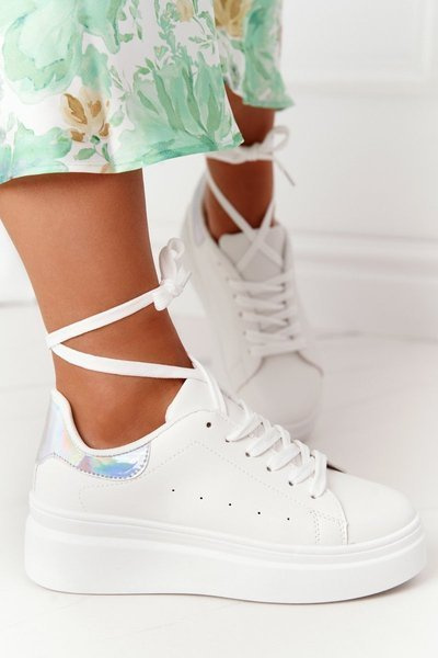 Frauen Sport Plattform Turnschuhe Schuhe Weiß Silber Shine Bright