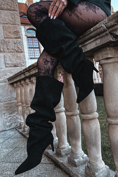 Női magas sarkú csizmák slip-on fekete Mavilla