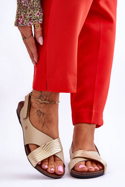 Velcro Leather Sandals Golden-beige Addison