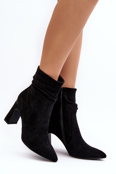 Damen Stiefeletten mit Blockabsatz und gerafftem Schaft Schwarz Phaga