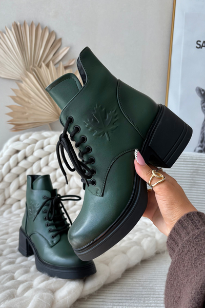 Bottes pour femmes en cuir à talon bloc avec doublure Vinceza 39950 vert foncé