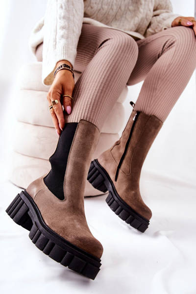 Leder Arbeitsstiefel Laura Messi Dunkel Beige 2421