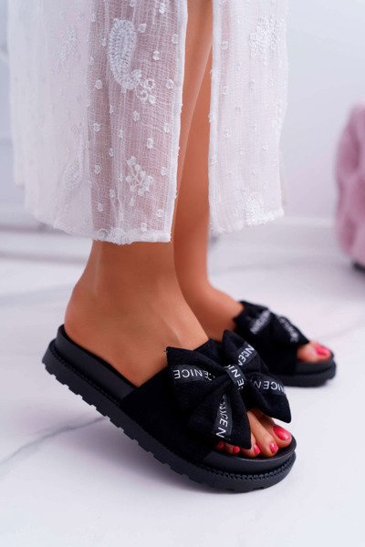 Tongs à semelle intérieure profilée pour femmes avec nœud papillon Noir Juicy