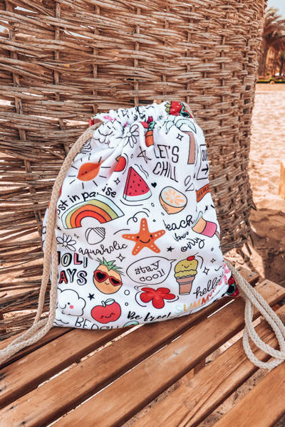 Rucksack Tasche Handtuch 3in1 bunt bedruckt weiß