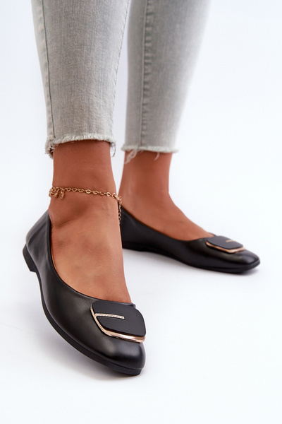 Ballerines pour femmes en cuir écologique avec décoration noir Edoslli