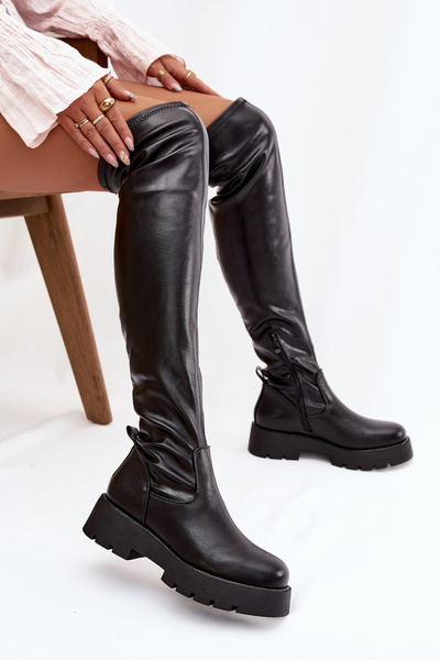 Bottes Jusqu'au Genou Avec Strass Noires Rivessa