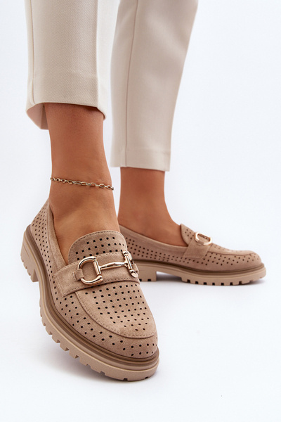 Damen Beige Mokassins Mit Ausschnittdetails Talesse