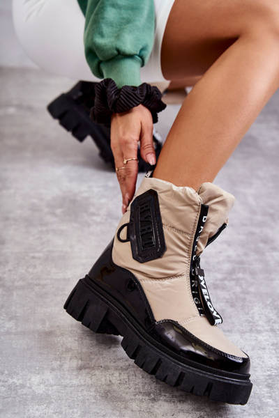 Bottes de neige chaudes pour femmes avec fermeture éclair Beige et noir Marit