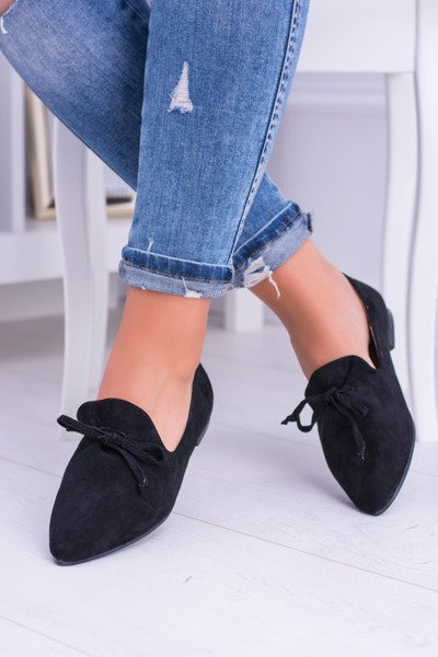 Lu Boo Black Balerina Pointed Lords Fűzős Feliciano Suede