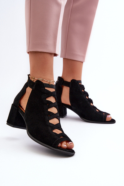 Sandale cu toc din piele de catifea Maciejka 06456-01 negre