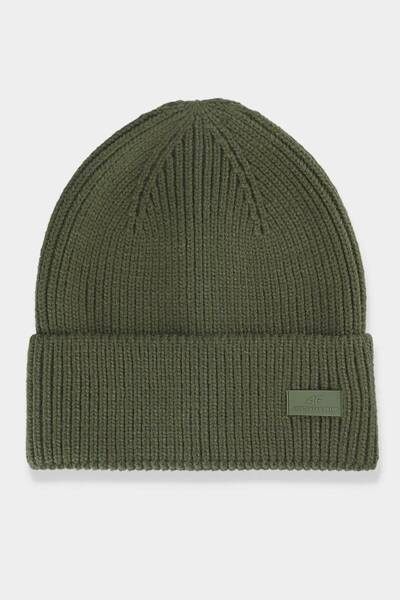 Férfi téli sapka 4F logóval 4FAW23ACAPM311-43S Khaki