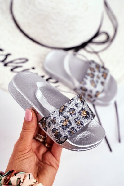 Child's Slides Silver Leopard brocade Rimia