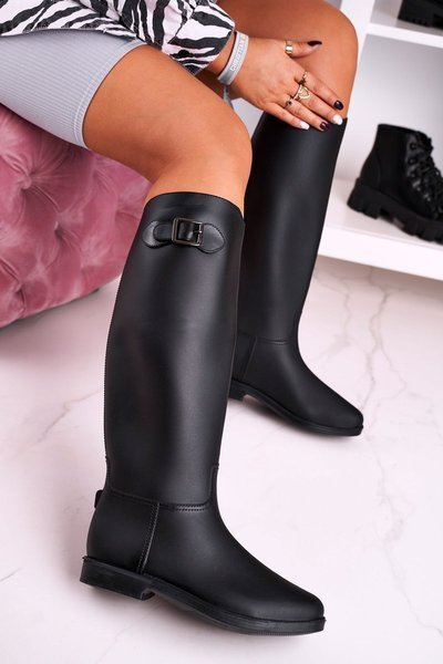 Bottes galoches en caoutchouc noir pour femmes sous le genou Eileen