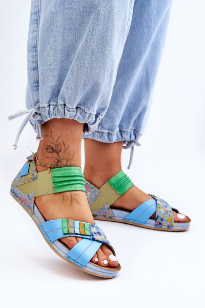 Leather Sandals With Drawstring Maciejka 03375 Blue