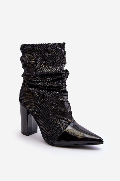 Geschliffene Schlangenmuster Stiefel Mit Absatz Schwarz Casima