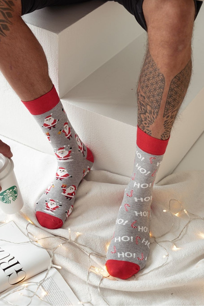 Chaussettes de Noël pour Hommes Santa Grises