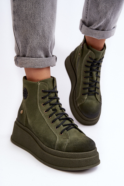 Cizme din piele pe platformă masivă Maciejka 06309-24 Olive