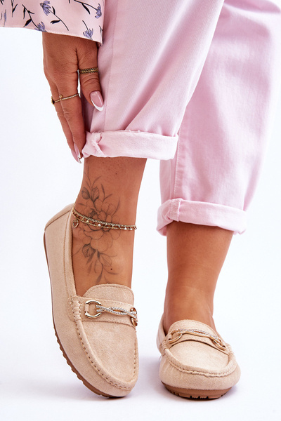 Klassische Wildleder-Loafer mit Verzierung Beige Amera