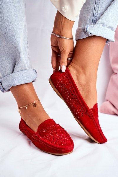 Mocassins Daim Ajourés Femme S.Barski Rouge