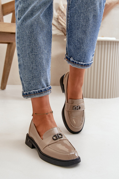 Mocassins Femme Laqués En Cuir Naturel Kaki Vinceza 58409