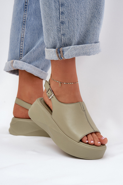 Sandales en Cuir Pour Femmes Sur Plateforme D&A SJ2301-2 Vert