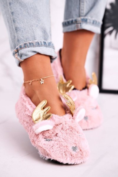 Weihnachten Warme Fleece Hausschuhe Rosa Jingle Bells