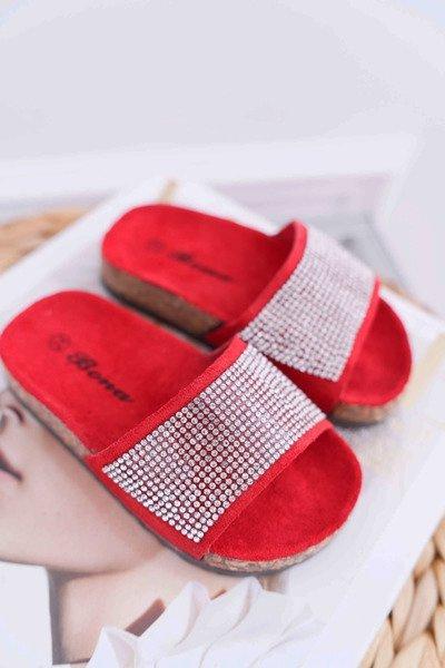 Kids Red Cork Crystals Flip Flops Malena