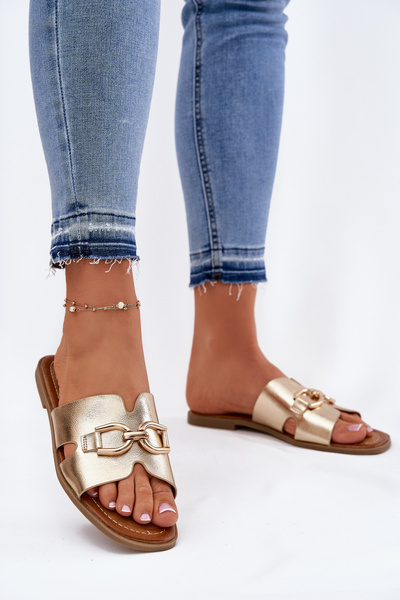 Damen Flache Sandalen Mit Dekorativem Detail Gold Amiresna