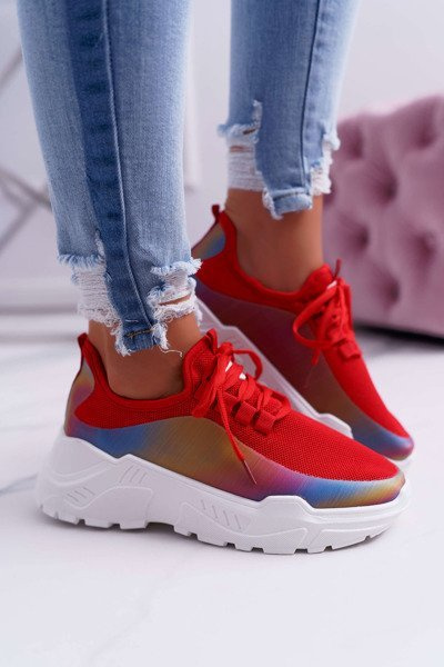Sporty Women's Thick Sole Shoes Holographic Red Party Up